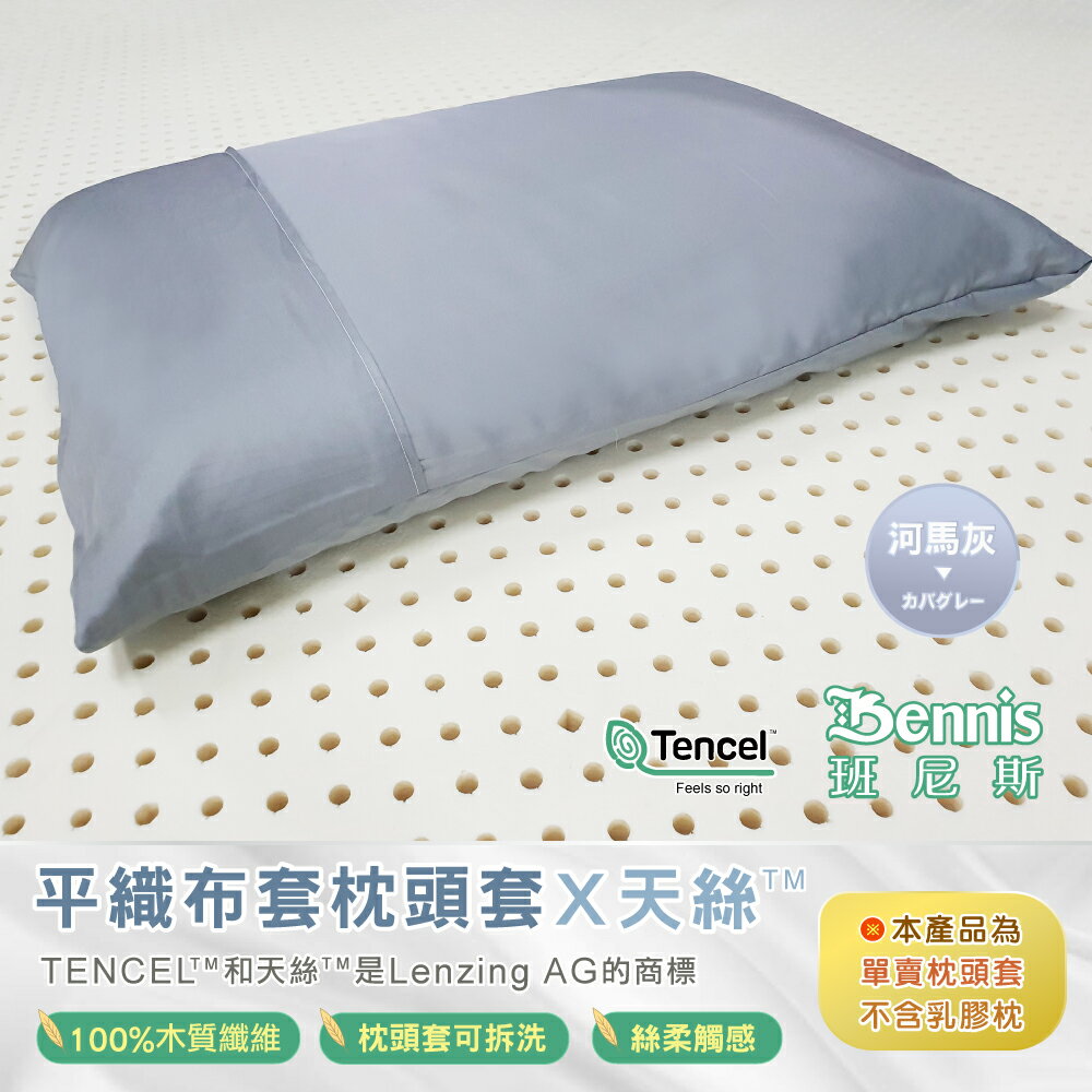 【100%天絲木質纖維】超涼感QMAX.平織布套的枕頭套-河馬灰/班尼斯國際名床