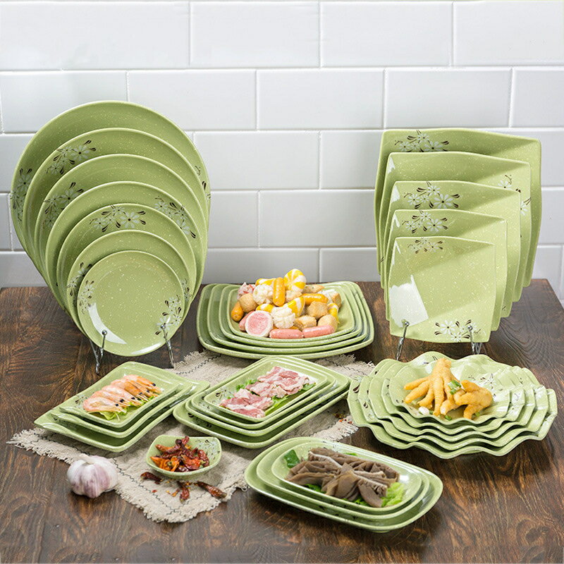創意密胺方形快餐盤商用塑料餐廳小吃涼菜盤子圓形仿瓷火鍋店餐具