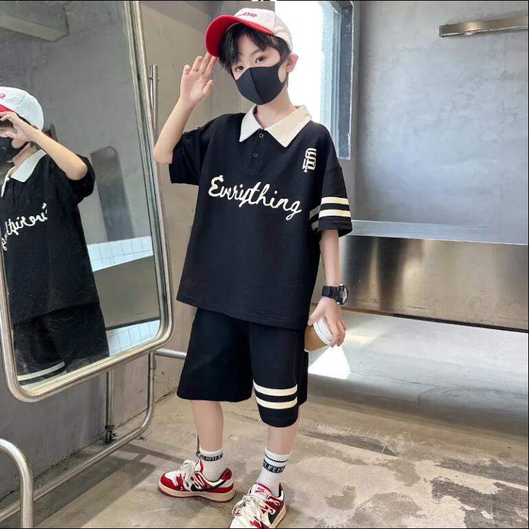 男童夏裝短袖polo衫套裝2024新款中大兒童洋氣男孩夏季【步行者戶外生活館】P