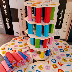 三合一兒童堆塔層層疊疊高桌游益智玩具木制創意54粒疊疊樂積木