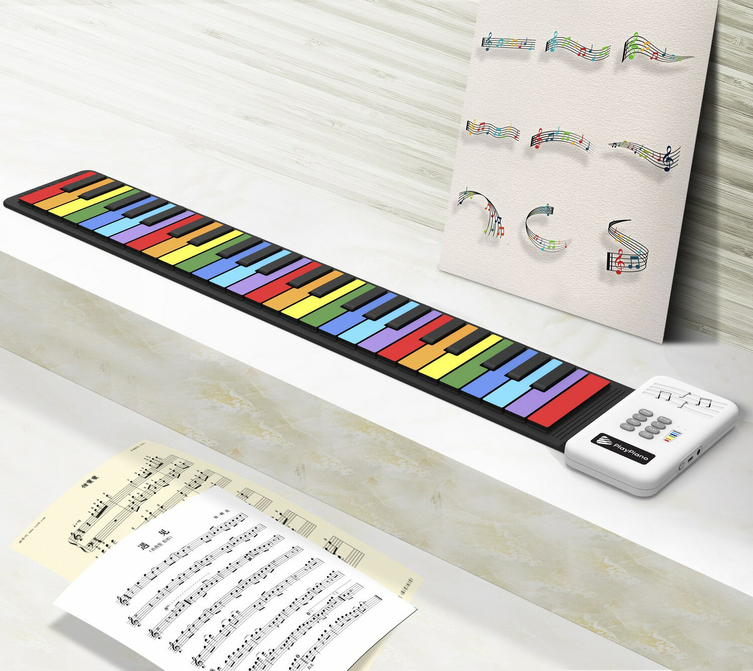 49鍵手卷鋼琴 兒童入門鍵盤樂趣硅膠琴 彩虹版手卷琴 兒童電子琴