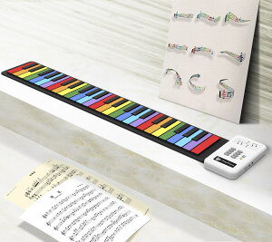 49鍵手卷鋼琴 兒童入門鍵盤樂趣硅膠琴 彩虹版手卷琴 兒童電子琴