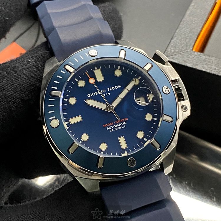 點數9%★GiorgioFedon1919手錶,編號GF00101,46mm寶藍圓形精鋼錶殼,寶藍色潛水錶, 中三針顯示, 運動, 可旋轉錶面,寶藍矽膠錶帶款,曠世鉅作!【APP下單享9%點數上限5000點】 7