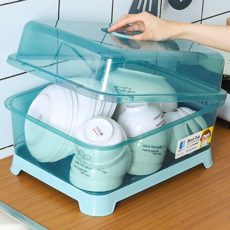 廚房碗筷收納盒塑料置物架瀝水籃子大小號碗柜家用帶蓋碗架收納箱