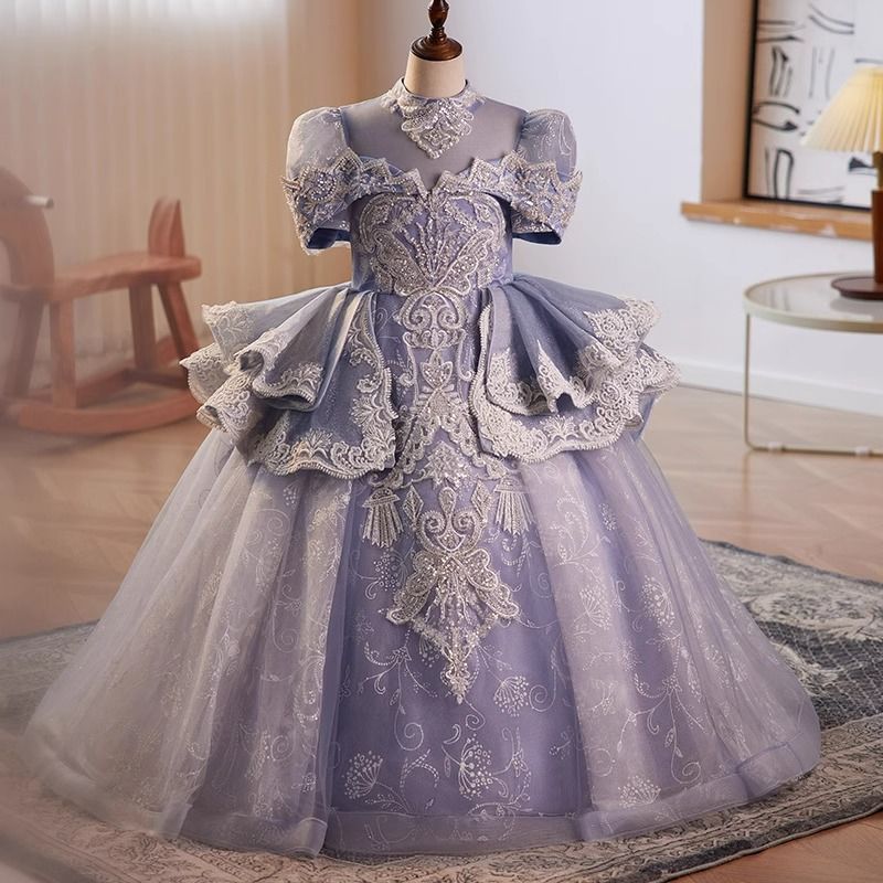 兒童主持人禮服走秀公主蓬蓬裙子婚紗花童鋼琴演奏宮廷風演出服裝