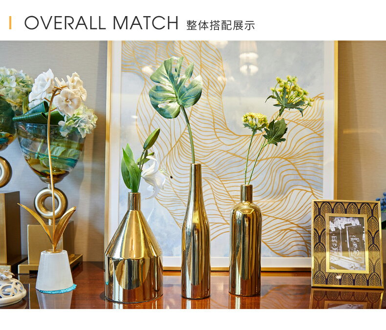 歐式花瓶擺件客廳插花陶瓷創意北歐小清新金色美式餐桌家居裝飾品 6