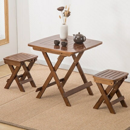 小摺疊方桌子正方形摺疊桌餐桌楠竹實木吃飯桌簡易家用陽台摺疊桌 樂樂百貨