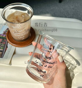 玻璃咖啡杯冰美式杯子家用水杯高顏值英文字母拿鐵牛奶杯飲料酒杯【步行者戶外生活館】