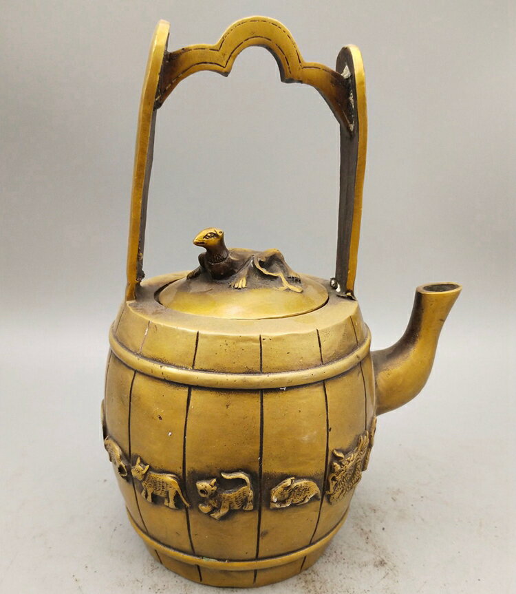 新品上架 古玩銅器收藏純黃銅 擺件精工 工藝禮品民國十二生肖壺