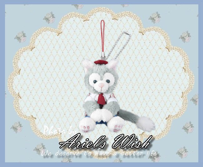 日本東京迪士尼達菲熊好朋友傑拉東尼Gelatoni畫家貓咪情人節-坐姿珠鍊吊飾包包手機掛飾-絕版品