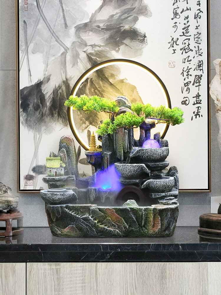 假山流水擺件循環水轉動球客廳招財風水輪高山水景加濕器開業禮物