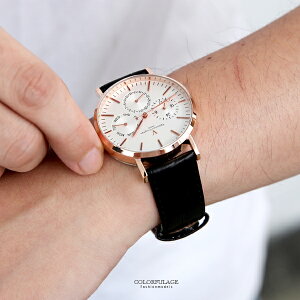 范倫鐵諾˙古柏 三眼皮革手錶 正品原廠公司貨 柒彩年代【NEV41】單支售價
