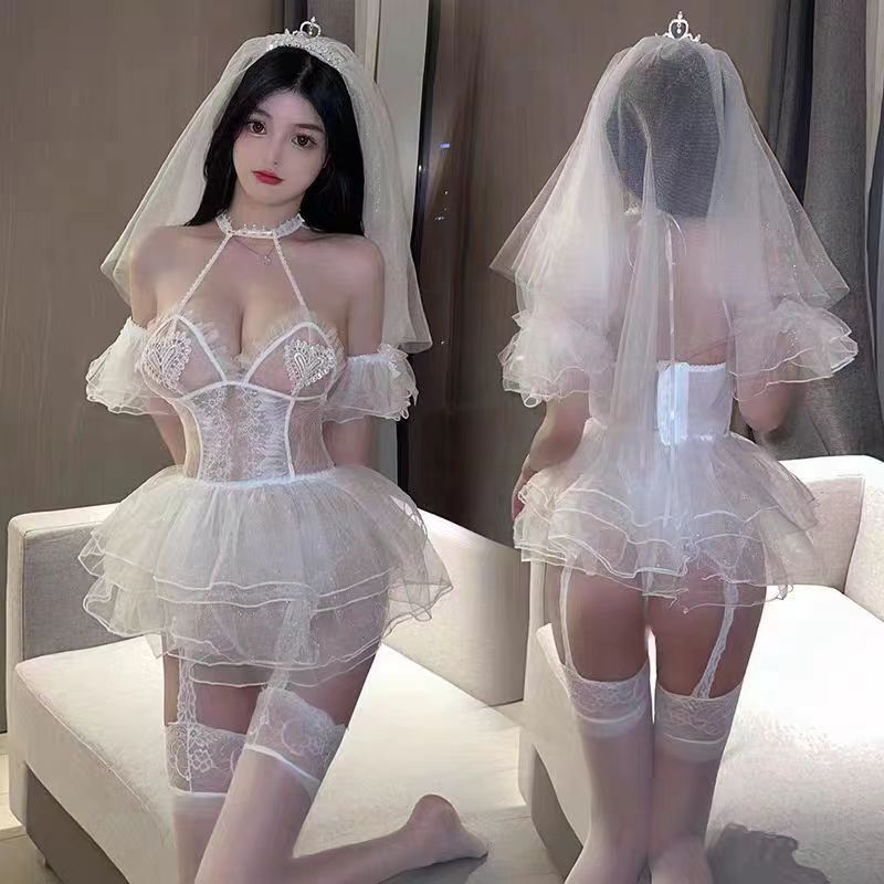 免運 保密出貨 情趣服飾 情感情趣內衣新款婚紗新娘制服套裝鏤空透明免脫誘惑蕾絲挑逗性感 【本商品含有兒少不宜內容】
