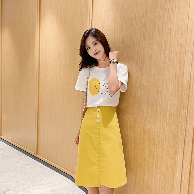 短袖裙裝小清新氣質時尚兩件套學生套裝棉t恤韓版休閒半身裙二件套新款