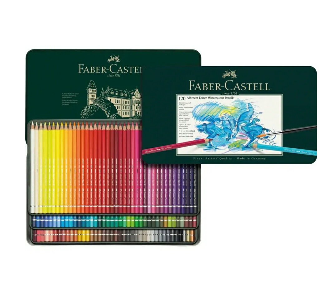 Faber-Castell水性色鉛筆綠色精緻鐵盒裝120色組*117511【領券滿額再折千12/31止】 2