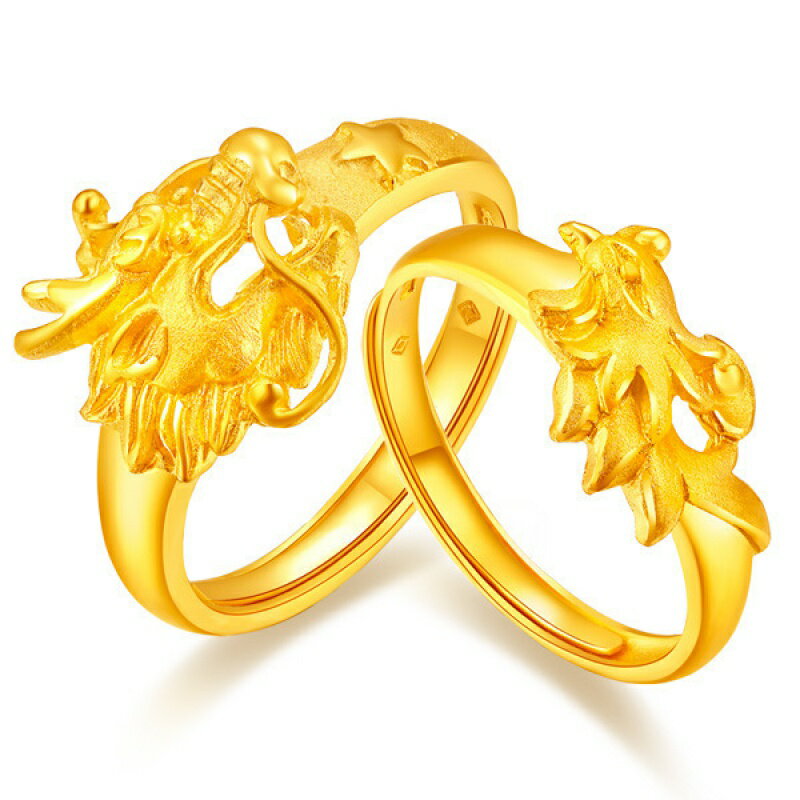 新款韓版鍍3D黃金戒指男女款歐幣鍍金情侶對戒龍鳳戒指環結婚戒指