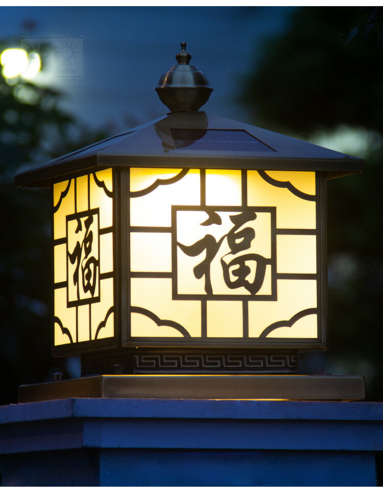 太陽能燈全銅柱頭燈歐式大門銅燈戶外防水庭院燈圍墻燈別墅門柱燈 7