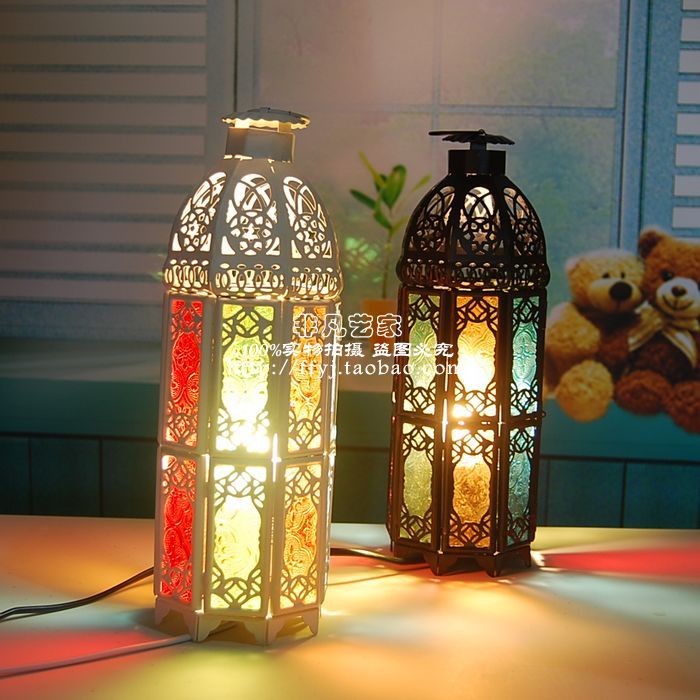 摩洛哥風情鏤空鐵藝臺燈 酒吧創意歐式田園客廳臥室床頭調光燈飾