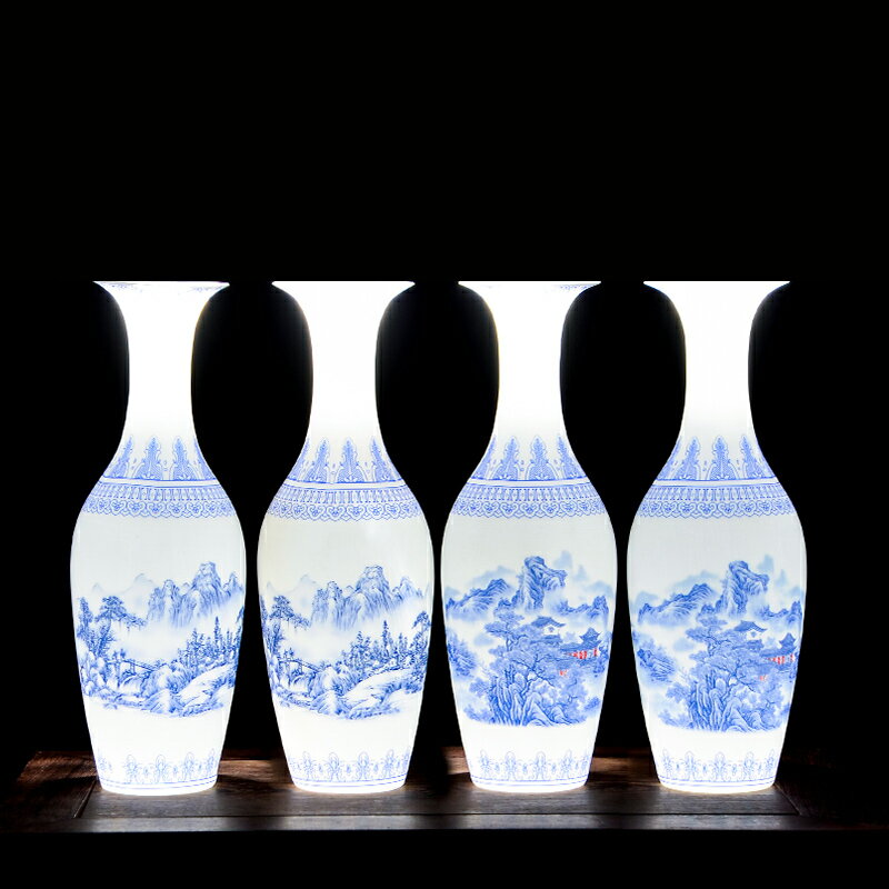 景德鎮陶瓷器 薄胎青花瓷山水畫花瓶中式古典家居客廳裝飾品擺件 4