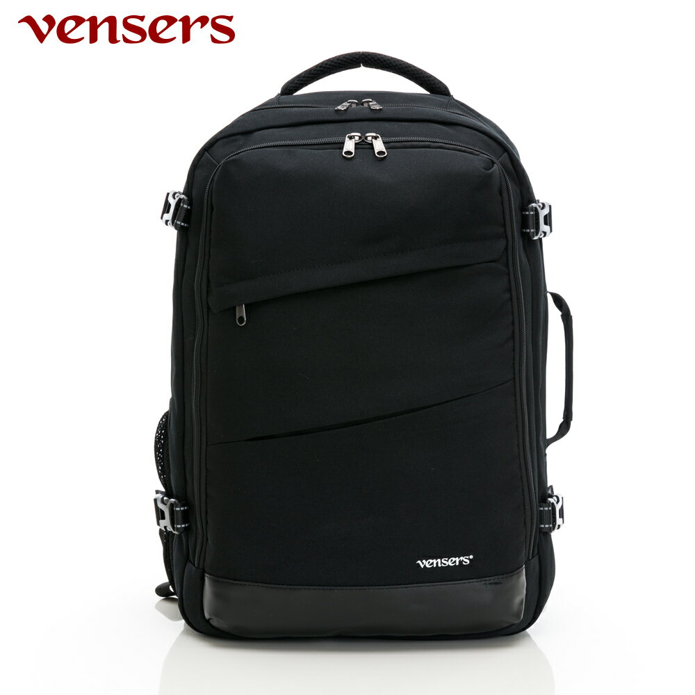 【vensers】多功能時尚後背包 上班通勤包 雙肩背包 筆電後背包 純色 休閒(S066701黑色)