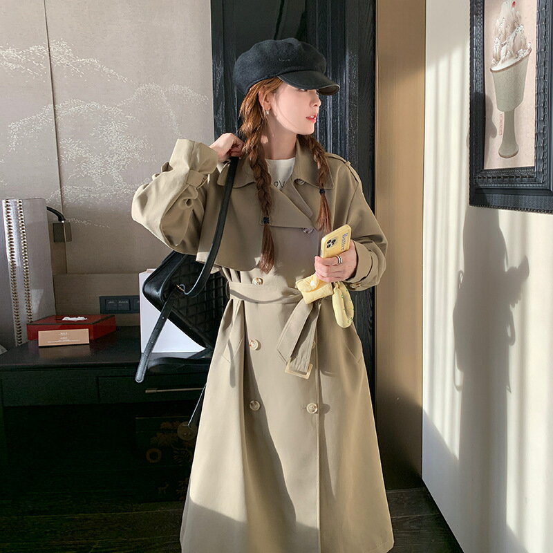 【巴黎精品】風衣外套休閒大衣-法式收腰A字型中長款女外套卡其色a1in37