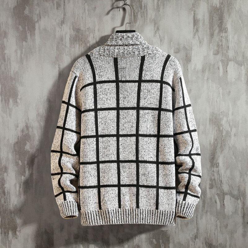 針織衫男開衫外套潮流韓版修身格子毛衣外穿秋冬季慵懶風線衣厚款 1