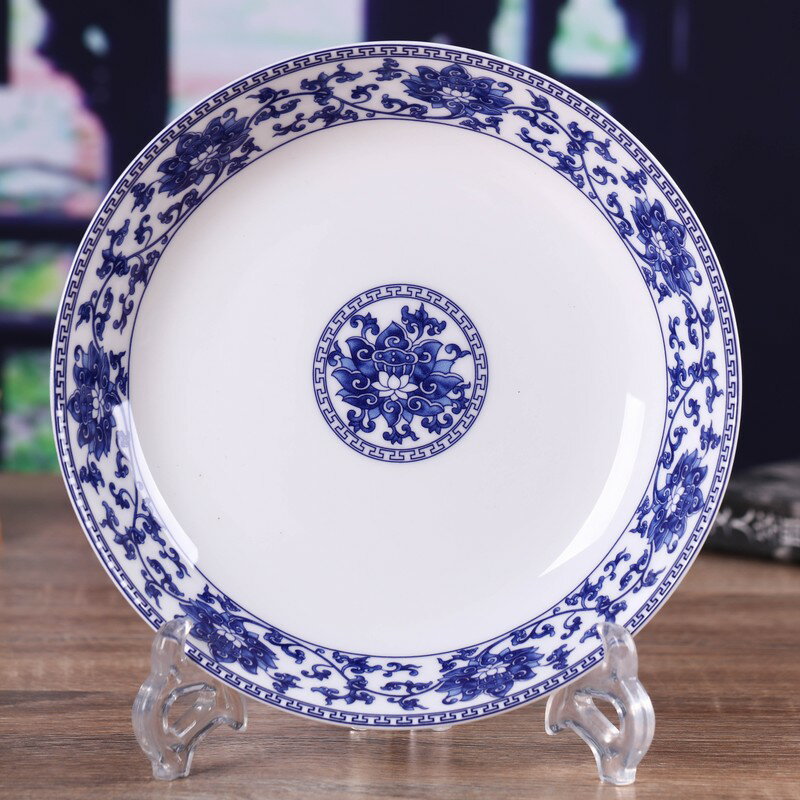 景德鎮青花瓷釉中彩8英寸陶瓷盤子骨碟子湯盤深盤 家用碗盤筷子