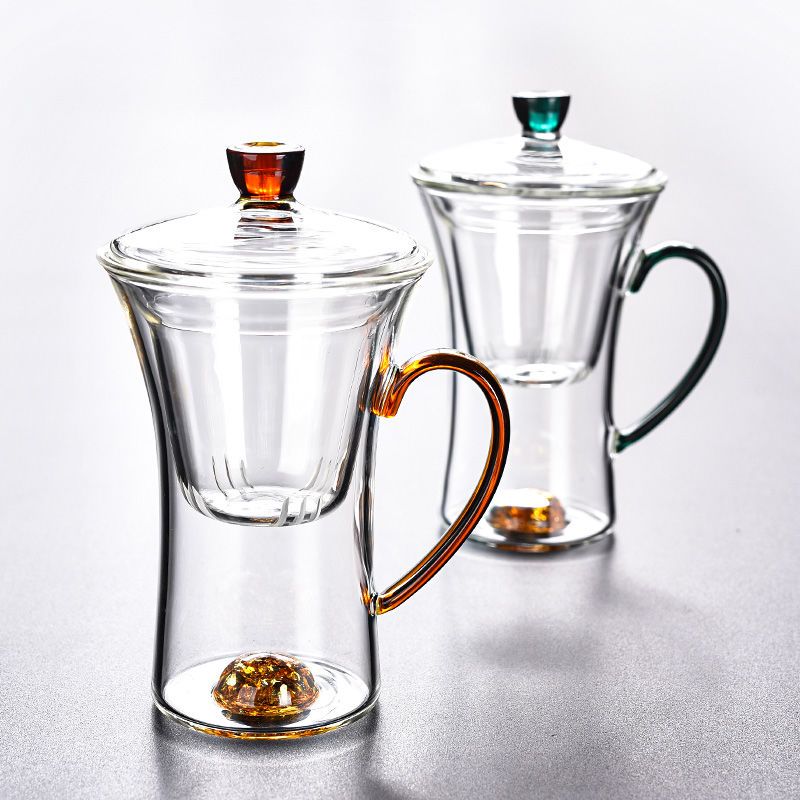 免運 泡茶杯 神隱玻璃藏金花茶杯家用防燙耐熱茶水分離過濾杯辦公室咖啡杯水杯 快速出貨