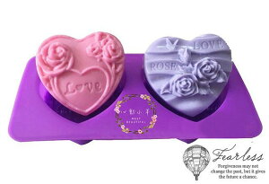 心動小羊^^波浪愛心LOVE玫瑰2孔皂模耐高溫矽膠果凍、巧克力、蛋糕、蠟燭模