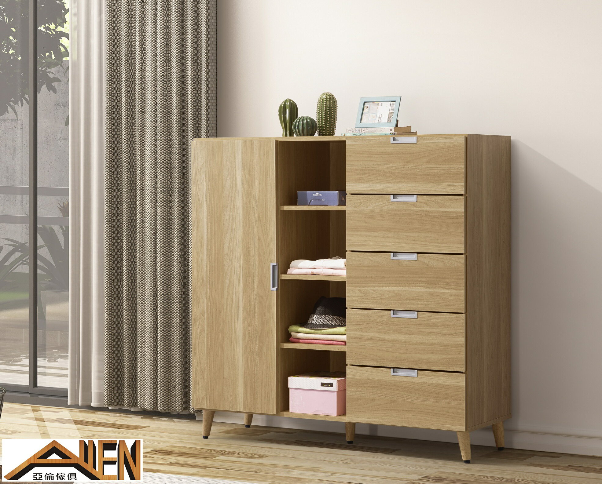 亞倫傢俱*德里茲耐磨木紋高收納櫃 原木色