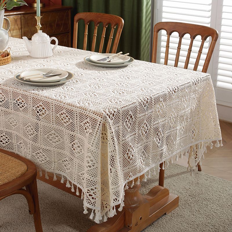 復古文藝仿手工棉線鏤空布藝桌布蕾絲茶幾蓋巾小圓桌鉤花沙發巾