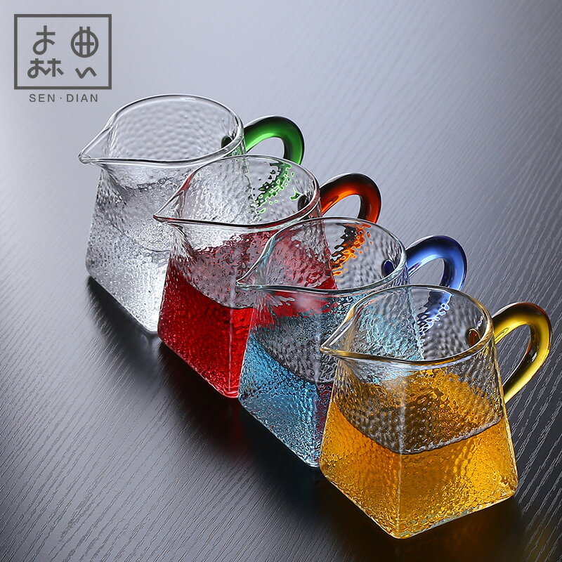 耐熱高溫玻璃公道杯手工錘紋分茶器茶海家用功夫茶具配件過濾公杯
