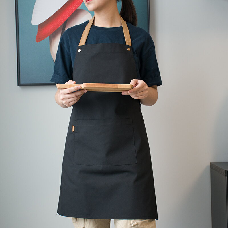 北歐帆布圍裙時尚簡約防水印字定制logo廚房餐廳工作室服務員男女