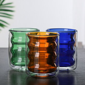 家用創意彩色玻璃水杯 雙層隔熱茶杯 耐熱玻璃杯 玻璃咖啡杯