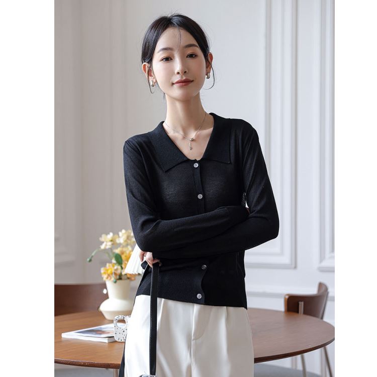 現貨冰絲針織衫polo領開衫長袖針織外套針織上衣4色3碼【59-24-816420AL-22】ibella 艾貝拉 4