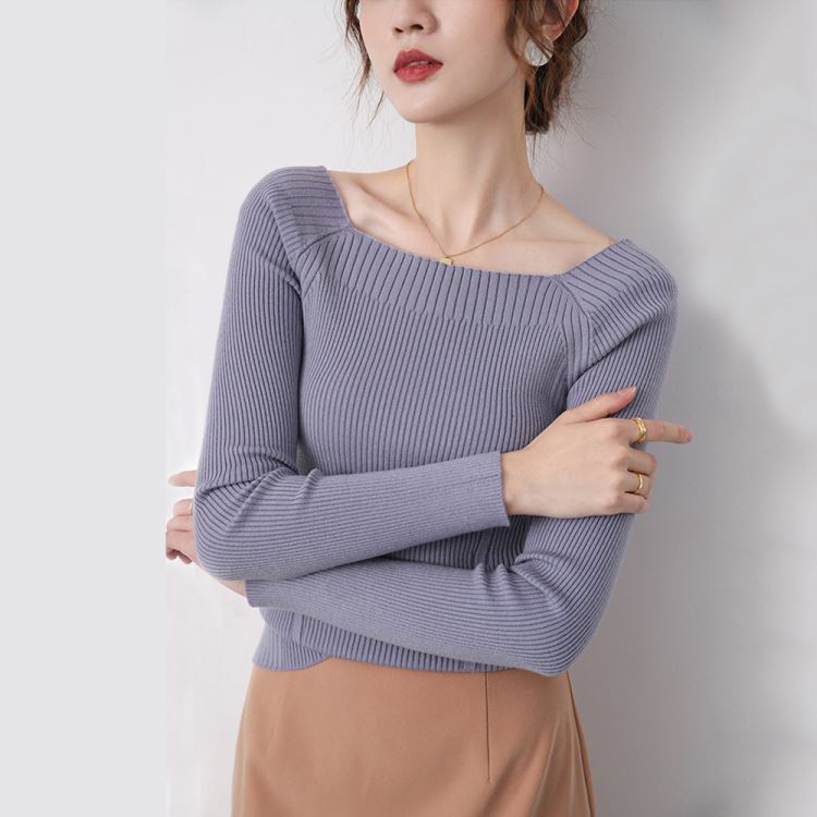 現貨韓版優雅羅紋方領針織衫長袖針織上衣4色【80-24-8F7073-22】ibella 艾貝拉