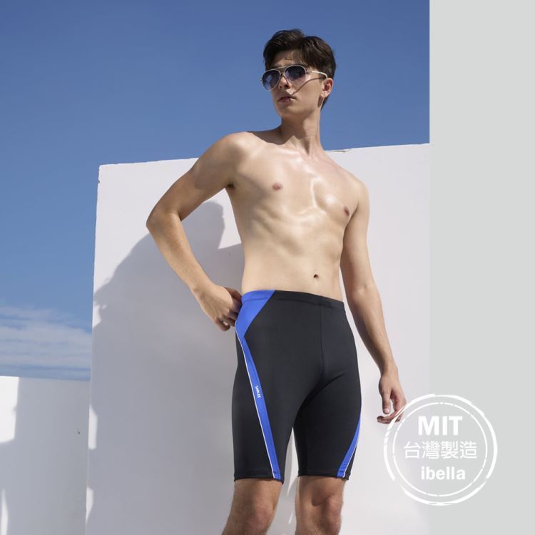臺灣製造MIT現貨男萊卡藍條印花七分褲平口泳褲【36-66-8H23310-23】ibella 艾貝拉