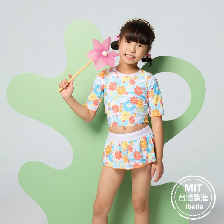 台灣製造現貨女小童泳衣泳裙二件式泳裝(附帽)【36-66-H23802】ibella艾貝拉