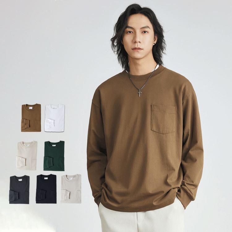 日系純棉貼口袋T恤棉T長袖上衣230重磅【38-21-8SHJ02C-24】ibella 艾貝拉