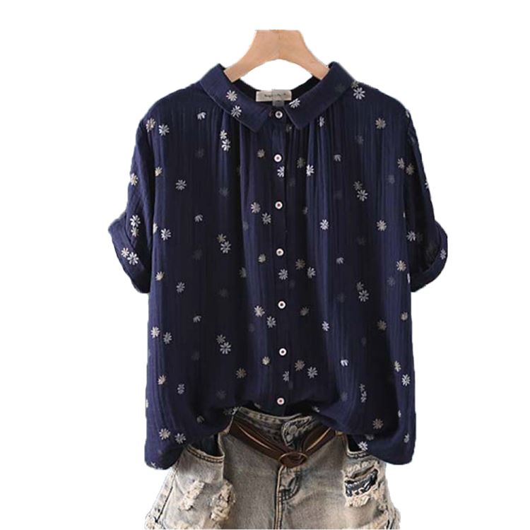 小清新翻領印花短袖襯衫上衣嬰兒雙層棉紗【55-12-849721-24】ibella 艾貝拉