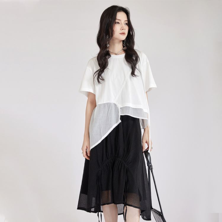 設計感不對稱剪裁短袖T恤上衣【13-11-88885-25】ibella 艾貝拉