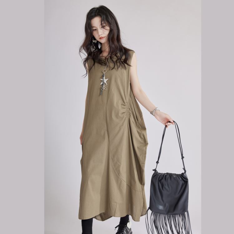 不規則抽褶背心洋裝連身裙女【13-16-88956-25】ibella 艾貝拉