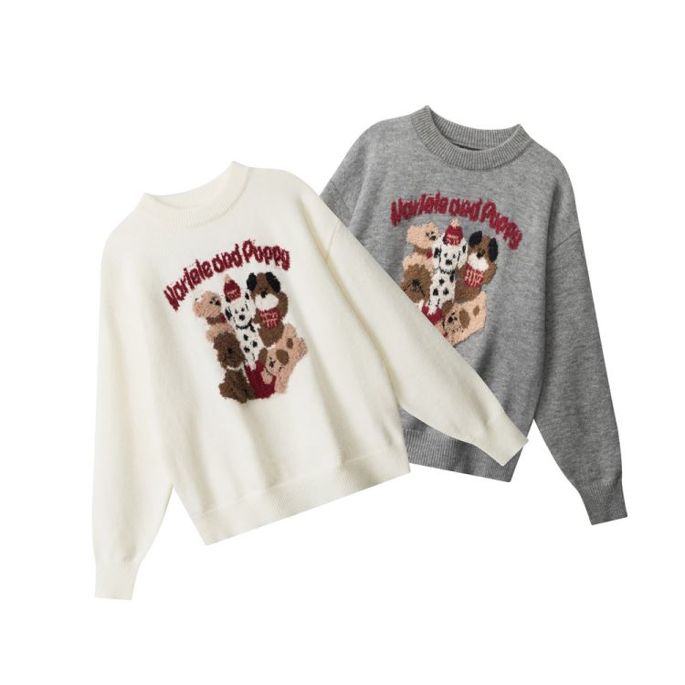 美式圓領套頭小熊刺繡慵懶針織衫針織上衣毛衣【31-24-8N5502-25】ibella 艾貝拉