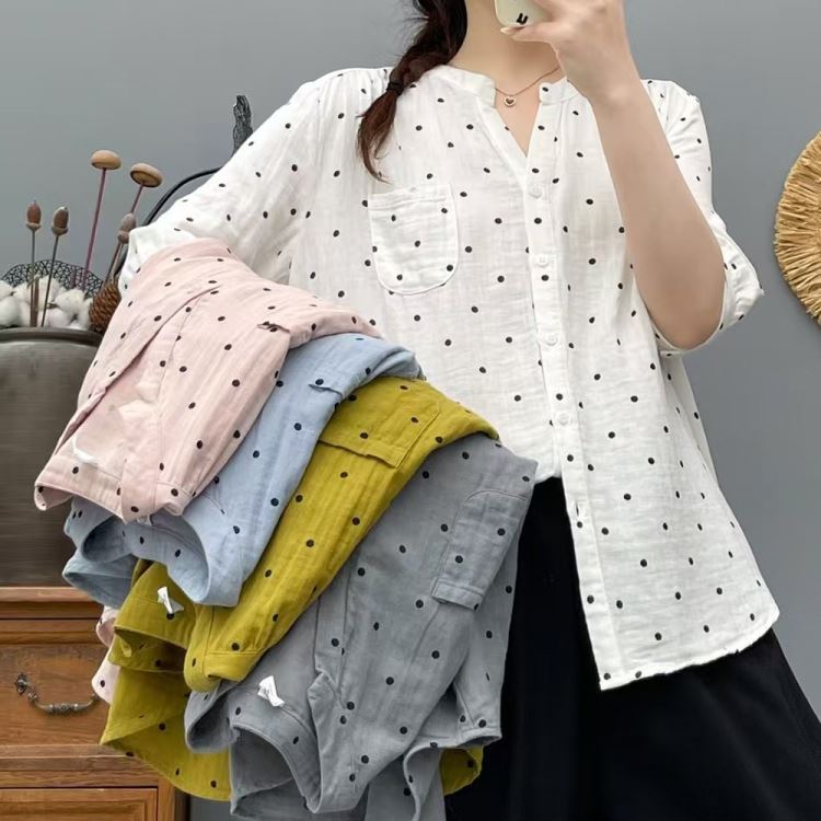 文青風雙層棉紗圓點襯衫上衣女【55-12-856896-25】ibella 艾貝拉