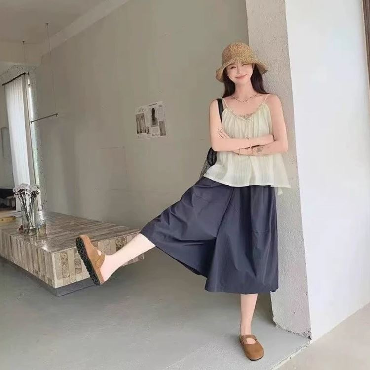 時尚百搭空氣感高腰褲寬鬆寬褲中大尺碼【75-17-8572-25】ibella 艾貝拉