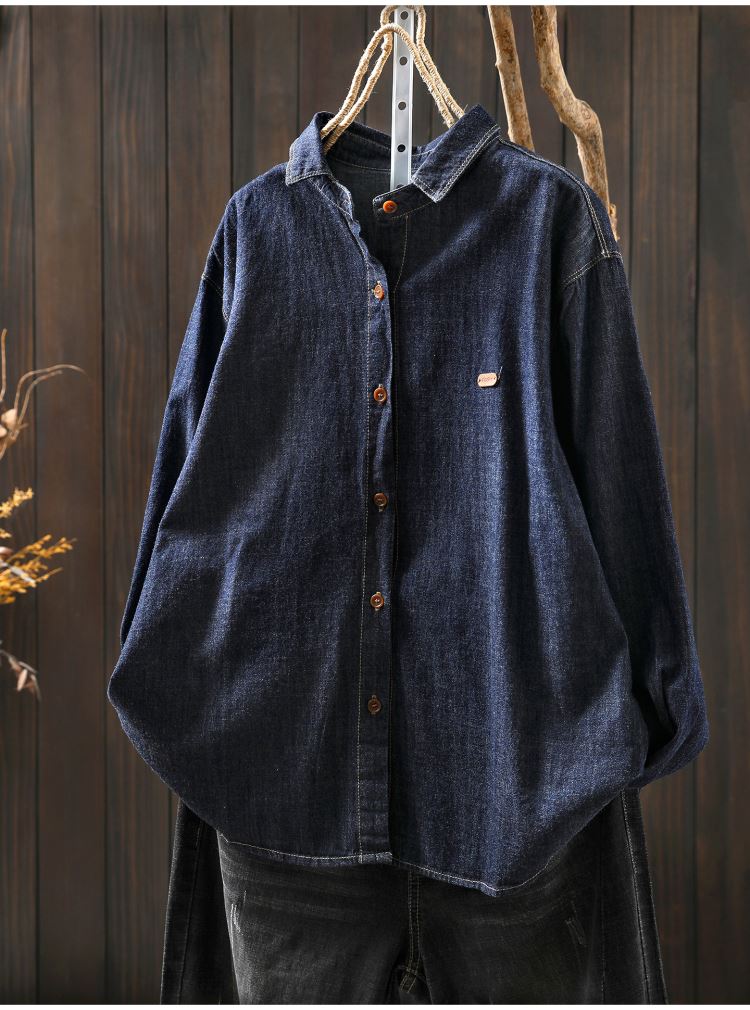 復古休閒牛仔襯衫長袖上衣女【75-22-81128-25】ibella 艾貝拉