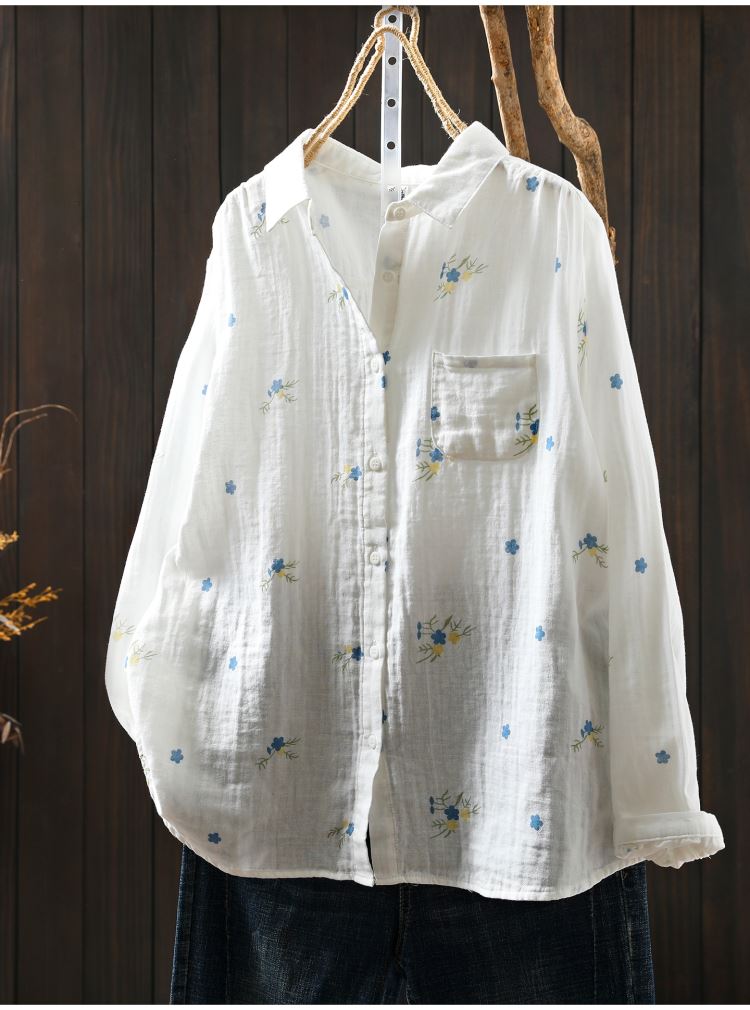 文青碎花雙層棉襯衫長袖上衣【75-22-886295-25】ibella 艾貝拉