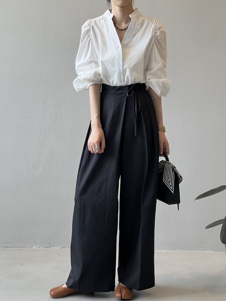 法式氣質立領襯衫褶皺泡泡袖娃娃衫襯衫【83-12-882127-25】ibella 艾貝拉