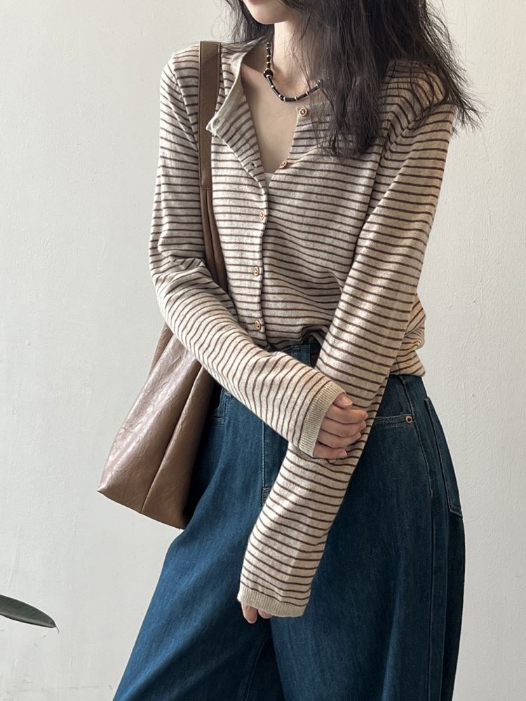韓系條紋針織衫女圓領百搭針織外套【83-14-8P168-25】ibella 艾貝拉