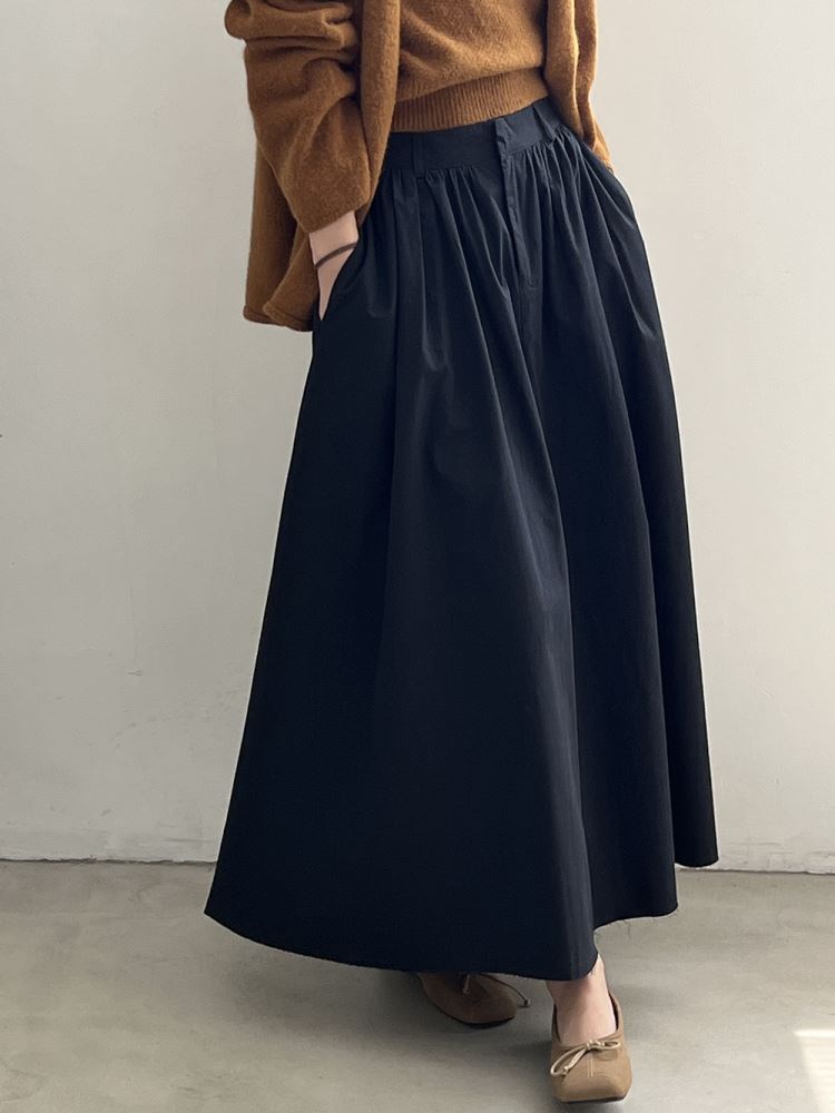 韓版高腰A字傘裙長裙下襬毛邊【83-18-89788-25】ibella 艾貝拉